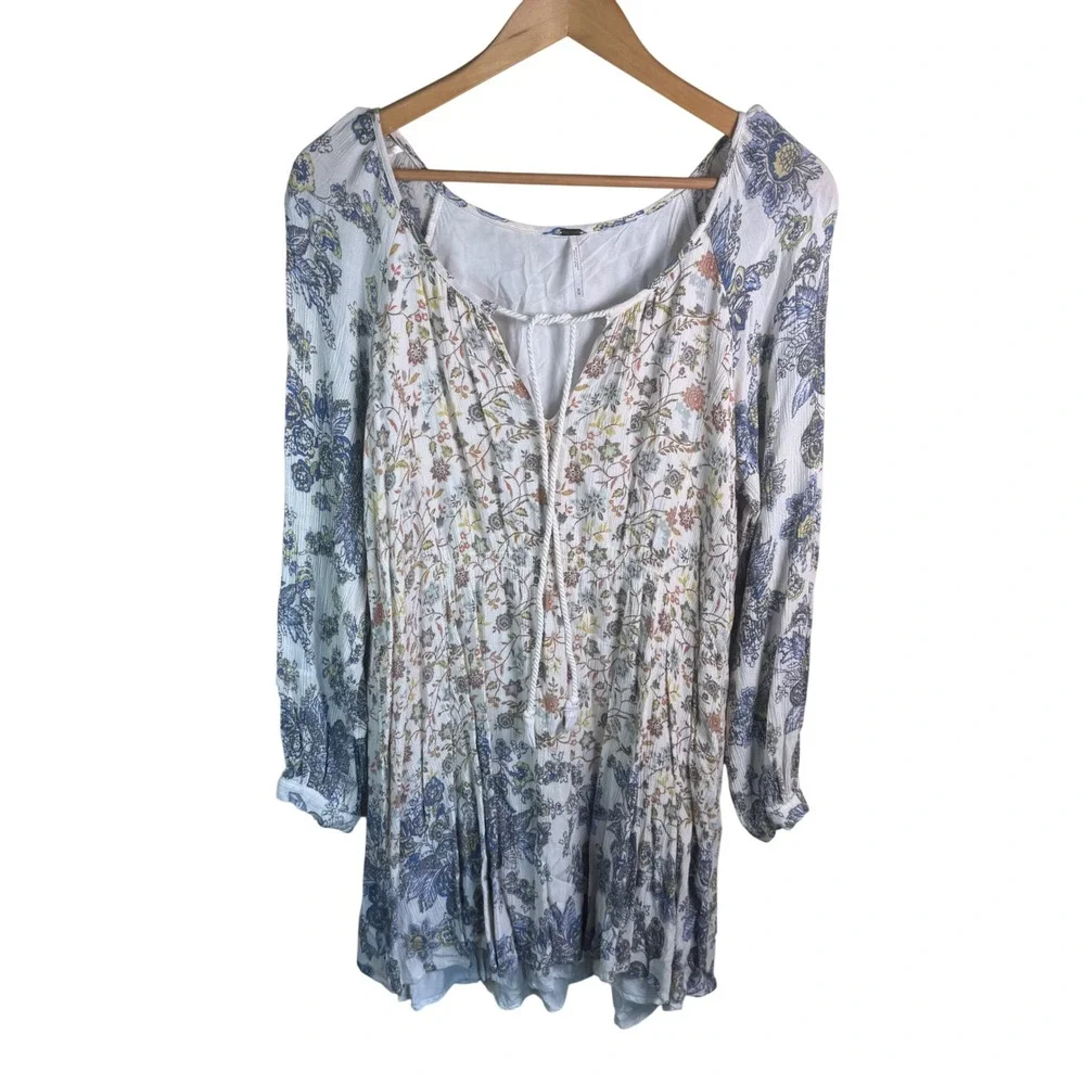 Free People Lucky Loosey Dress Womens Medium Ivory Floral Boho Peasant Cottage